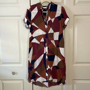 Wallis, Geometric, Earth-toned, Collar, Button-down Dress. Size US 4